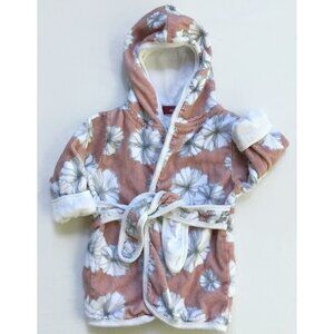 Milkbarn Hooded Bath Robe Infant Girl 0-9 Mos. Pink White Floral Organic Cotton